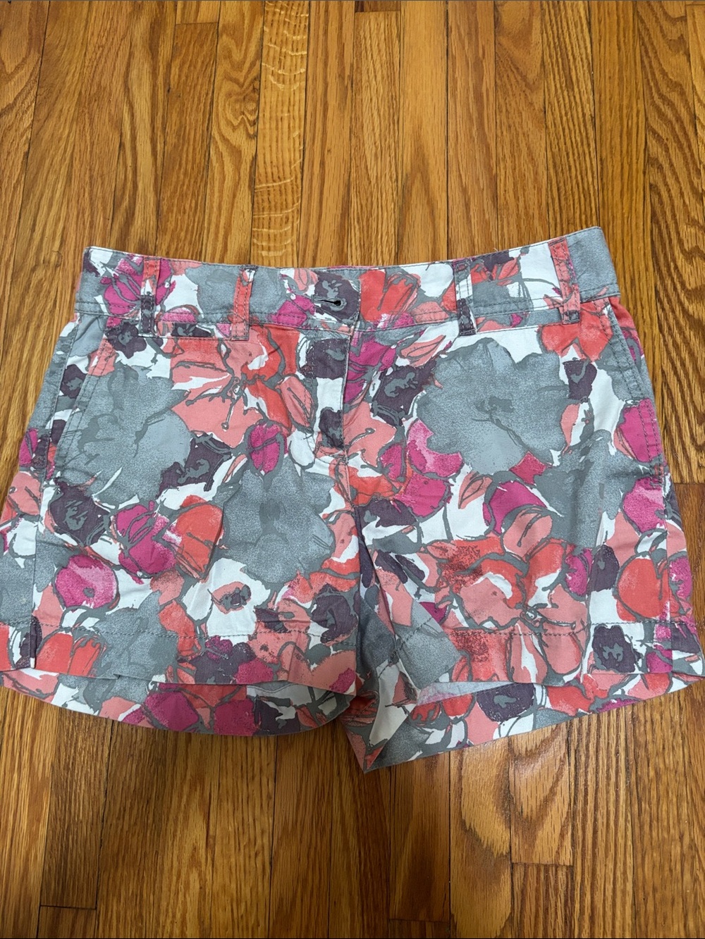LOFT Floral Print Jean Shorts in Gray, Pink and Coral